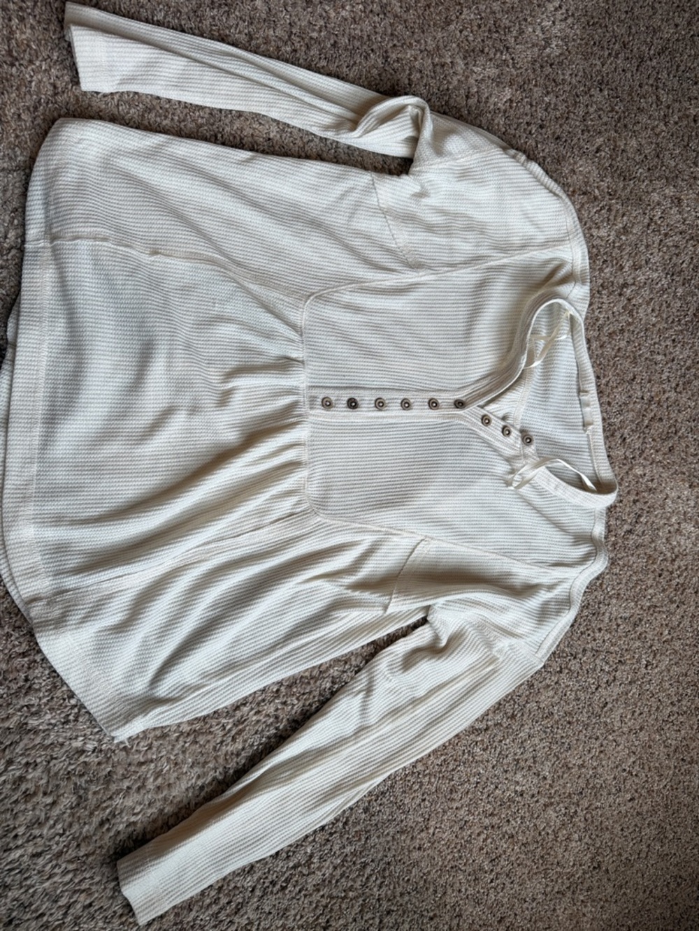 Waffle Knit Henley Blouse - Cream